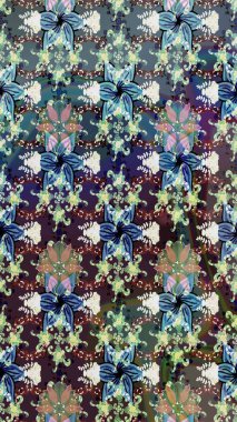 Çiçek ve yapraklı çiçek deseni. Raster illüstrasyonu. Küçük çiçekli şirin desen.