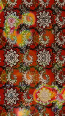 Suluboya çiçekli çiçek deseni. Raster illüstrasyonu. Bej ve kahverengi renkli Asyalı tekstil.