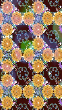 Organik elementler. Raster deseni. Botanik çizim kalıbı. Suluboya etkisi.