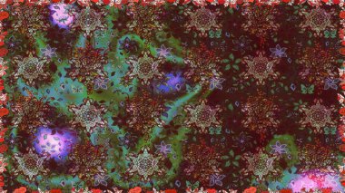 Zentangle soyut çiçekleri. Güzel kumaş deseni. Düz Çiçek Elementleri Tasarımı. Raster illüstrasyonu. Renkli Bahar Temalı Kusursuz Arkaplan. Çiçek tozu..