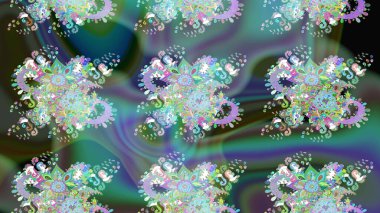 Nazik romantik baskı. Tatil havası. Raster güzel bir çiçek deseni çizmiş. Bahar mevsimi. Mavi ve yeşil renkte çiçekler.