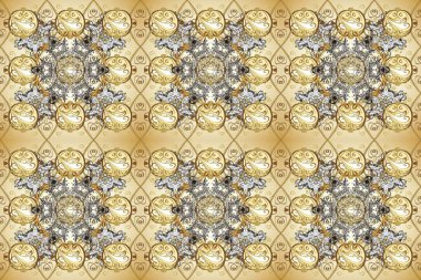 Çizgi sanatı tasarım şablonu için kusursuz sınır. Davetiyeler, kartlar, web sayfası için Raster illüstrasyon. Altın desenli çiçek dekoru. Doğu tarzı element. Bej, nötr ve gri renklerde altın element