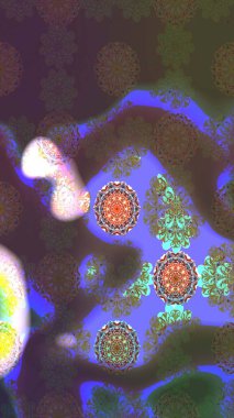 Çiçekleri, deniz kabukları, mandalaları ve suluboya efektleriyle donanma geçmişi. Eskiz modeli etnik tasarım. Yatak çarşafları, ceket, paket tasarımı, kumaş ve moda kavramları için tekstil baskısı.