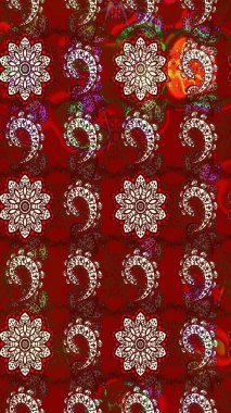 Kırmızı ve kahverengi renkte çiçekler. Çiçek süslemeli çizim deseni. Raster illüstrasyonu.