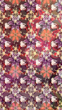 Güzel kumaş deseni. Renkli Yaz Temalı eskiz kalıbı. Raster Illustrasyon 'daki Çiçek Deseni' nin son moda çizimi. Düz Çiçek Elementleri Tasarımı.