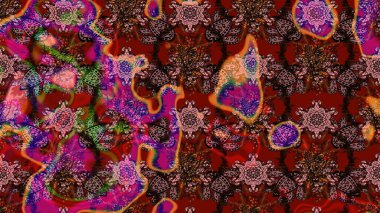 Kahverengi ve kırmızı renkte çiçekler. Raster illüstrasyonundaki çiçek desenli çizim. Renkli Bahar Teması eskiz kalıbı. Düz Çiçek Elementleri Tasarımı.