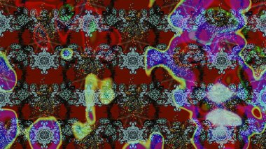 Eskiz arkaplan modeli. Yapraklı çiçekler ve kırmızı ve gri renklerde papatya çiçekleri. Raster - stok.