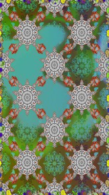 Raster dikişsiz şirin çiçek deseni. Nazik romantik baskı. Yeşil renkli çiçekler. Tatil havası. Bahar mevsimi.