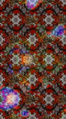 Raster illüstrasyonu. Suluboya çiçekli çiçek deseni. Kahverengi, gri ve kırmızı renkli güzel tekstil..