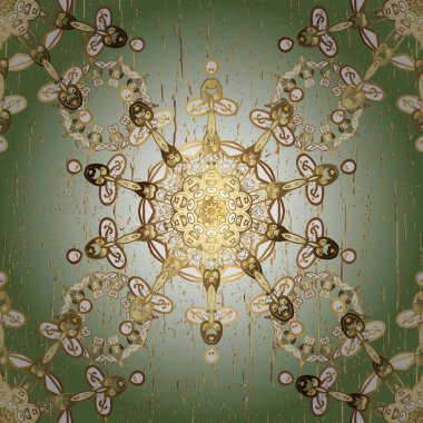 Tarafsız ve altın elementli yeşil renklerde altın desen. Raster geleneksel oryantasyon süsü. Kusursuz klasik altın desen.