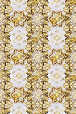 Doğu tarzı arabesk. Kusursuz altın desenli bukleler. Raster altın desen. Raster illüstrasyonu. Altın elementli nötr ve gri renkler.