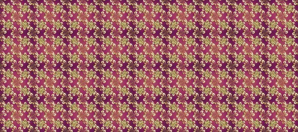 Hassas altın deseni açın. Parlak dantel, stilize çiçekler, şal desenli. Doğu tarzı arabesk. Raster. Mor, bej ve kahverengi renklerde altın elementlerle. Kusursuz altın dokular bukleler.