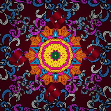 Kusursuz çiçek deseni. Raster illüstrasyonu. Raster illüstrasyonu. Asya tekstil tarzında. Kırmızı ve siyah renkte çiçekler.