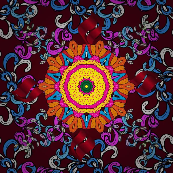 Kusursuz çiçek deseni. Raster illüstrasyonu. Raster illüstrasyonu. Asya tekstil tarzında. Kırmızı ve siyah renkte çiçekler.