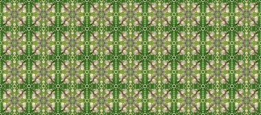 Raster illüstrasyonu. Kusursuz ortaçağ çiçek deseni. Yeşil üzerine altın, nötr ve bej renkler. Doğum günü kartı, davetiye ya da afiş için iyidir. Dekoratif simetri arabesk.