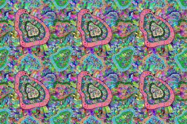 Renkli Bahar Temalı Kusursuz Arkaplan. Raster kusursuz. Güzel kumaş deseni. Düz Çiçek Elementleri Tasarımı. Çiçek deseni.