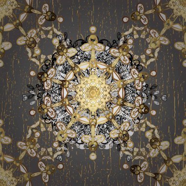 Gri, beyaz ve altın desenli. Tekrarlayan elementlerle kusursuz soyut arkaplan. Zarif raster klasik desen.