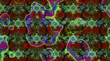 Gentle, cute floral background. Flowers on green and red colors. Raster floral pattern in doodle style with flowers.