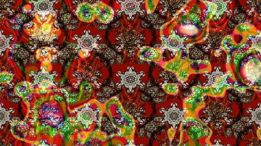 Kahverengi ve kırmızı renkte çiçekler. Kumaş desenli papatya çiçekleri ayrıntıları.