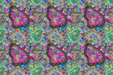 Duvar kağıdı, web sitesi arka planı, ambalaj kağıdı, davetiye, broşür, afiş veya web sitesi için pürüzsüz çiçek deseni kullanılabilir. Parlak elementlerin el çizimi Raster çizimi.