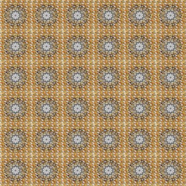 Kusursuz altın desenli bukleler. Kahverengi ve beyaz renklerde kusursuz desen. Doğu tarzı arabesk tarzında altın elementler. Raster altın pürüzsüz desen.