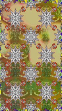 Kahverengi ve nötr renklerde çiçekler. Renkli Bahar Temalı Kusursuz Arkaplan. Düz Çiçek Elementleri Tasarımı. Raster illüstrasyonunda kusursuz çiçek deseni.