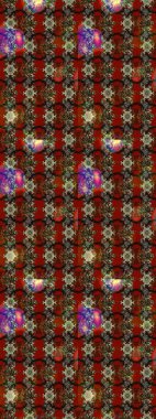 Raster illüstrasyonu. Kahverengi ve kırmızı renklerde bahar çiçekleri. Patlayan çiçekler soyut olarak yerleştirilmiş. Raster deseni.