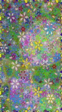 Bir sürü yeşil ve soyut çiçekli tropik, pürüzsüz bir desen. Varicologreen raster pürüzsüz çizim. Küçük çiçekte sevimli çiçek deseni var..