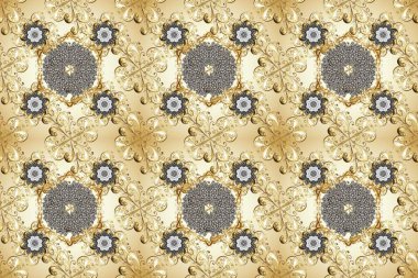 Tarafsız, bej ve gri renklerdeki altın desenli altın elementler. Geleneksel klasik altın desen. Raster oryantal süs. Barok tarzında kusursuz bir doğulu süsü..