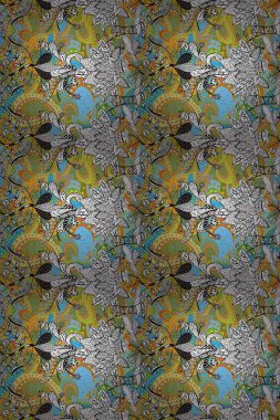 Kızılderili desenli desenli desenli şal deseni. Raster Henna dövme stili. Tekstil, tebrik kartı, boyama kitabı, telefon kılıfı baskısı için kullanılabilir. Etnik Mandala süsü.