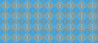 Yeşillik, hoş, dikişsiz desen. Raster mavisi, bej ve nötr arka plan. El çizimleri, sevimli yapraklar, çiçekler, girdaplar, karmaşık güzel süsler. Klasik tarzda hem de. Raster tasarımı.