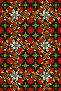 Kusursuz dekoratif arka plan, çiçek mandala. Kırmızı ve gri renklerde. Raster illüstrasyonu. Çiçek..