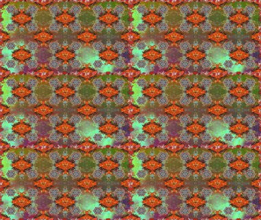 Kusursuz bir arka plan modeli. Yapraklı çiçekler ve kahverengi ve turuncu renkli papatya çiçekleri. Raster - stok.