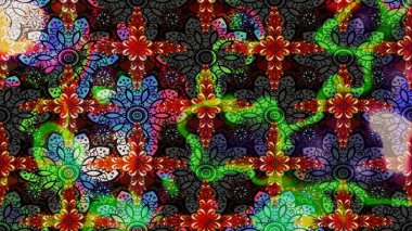 Çiçekler. Vadinin çiçekleri siyah ve yeşil renklerde. Soyut etnik raster çizim kalıbı.