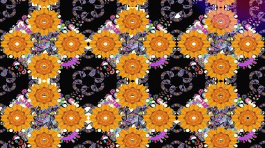 Raster düz çiçek çizim deseni. Hediye ambalaj kağıdı, tebrik kartları, posterler ve pankart tasarımı. Siyah renkte çiçekler.