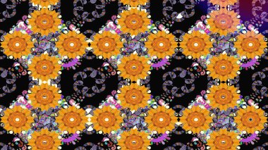 Raster düz çiçek çizim deseni. Hediye ambalaj kağıdı, tebrik kartları, posterler ve pankart tasarımı. Siyah renkte çiçekler.