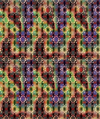 Nakış desenli çiçek deseni. Renkli grunge, soyut arkaplanı, koyu kahverengi ve siyah çiçeklerle süslüyor. İzler, kumaş, duvar kağıtları, tekstil için raster dokusu.