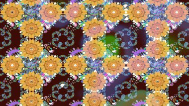 Raster deseni. Botanik çizim kalıbı. Suluboya etkisi. Organik elementler.