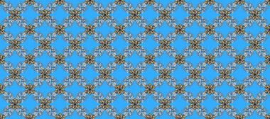 Mavi, gri ve nötr renklerde etnik çiçeklerle kusursuz bir desen. Raster Çiçek İllüstrasyonu güzel tekstil..