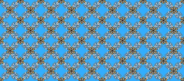 Mavi, gri ve nötr renklerde etnik çiçeklerle kusursuz bir desen. Raster Çiçek İllüstrasyonu güzel tekstil..