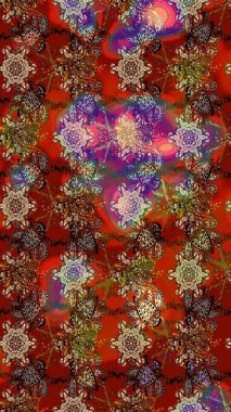 Hediye ambalaj kağıdı, tebrik kartları, posterler ve pankart tasarımı. Raster düz çiçek çizim deseni. Kırmızı ve kahverengi renkte çiçekler.