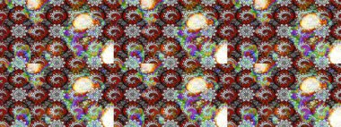 Chichi 'nin kumaş kalıbını çiz. Düz Çiçek Elementleri Tasarımı. Raster illüstrasyonu. Renkli Bahar Teması eskiz kalıbı. Çiçek deseni.