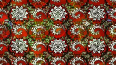 Raster illüstrasyonundaki çiçek desenli çizim. Kırmızı ve kahverengi renkte çiçekler.