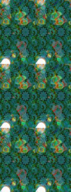 Yeşil ve mavi renkte çiçekler. Tropik çiçek desenleri. Raster illüstrasyonu.