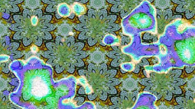 Raster Çiçek İllüstrasyonu güzel tekstil. Yeşil ve mavi renkli etnik çiçeklerle zarif bir eskiz deseni.