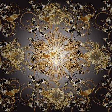 Raster illüstrasyonu. Kusursuz soyut bir arkaplan. Oriental raster klasik gri, kahverengi ve altın desenli.