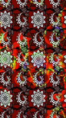 Raster illüstrasyonu. Küçük çiçekli yay deseni çiz. Suluboya tarzında siyah ve kırmızı renkler üzerine.