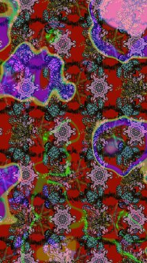 Düz Çiçek Elementleri Tasarım Raster illüstrasyonu. Renkli Bahar Teması eskiz kalıbı. Çiçek desenli eskiz. Kırmızı ve kahverengi renkte çiçekler.