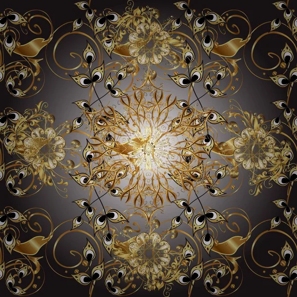 Raster illüstrasyonu. Kusursuz soyut bir arkaplan. Oriental raster klasik gri, kahverengi ve altın desenli.