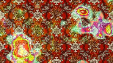 Raster illüstrasyonu. Kahverengi ve kırmızı renkte kahverengi ve kırmızı papatya deseni. Kahverengi ve kırmızı renklerde.